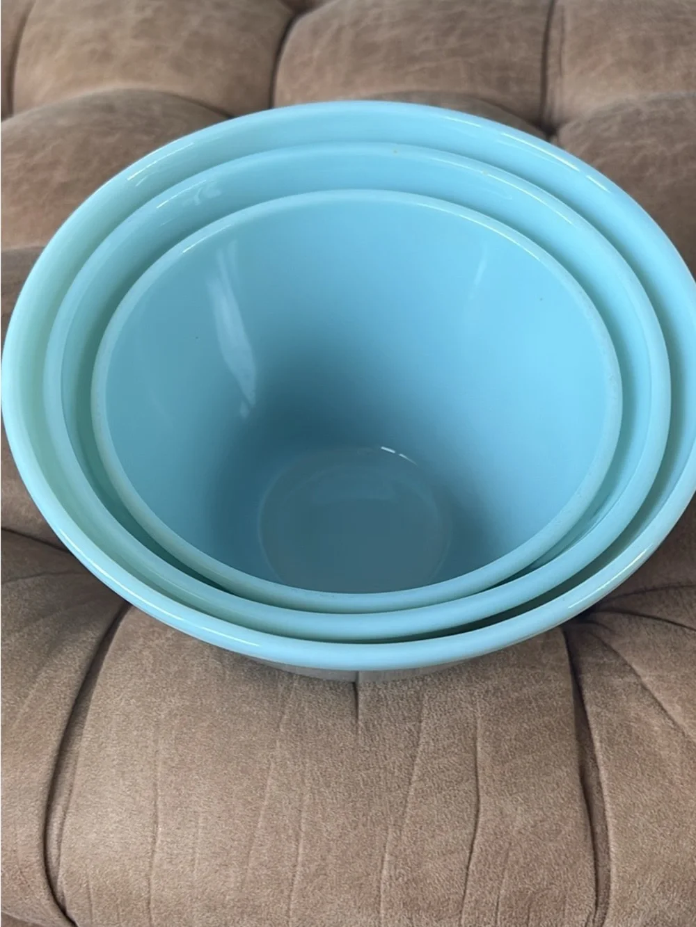 Vintage set of 3, Fire King Delphine blue mixing bowls